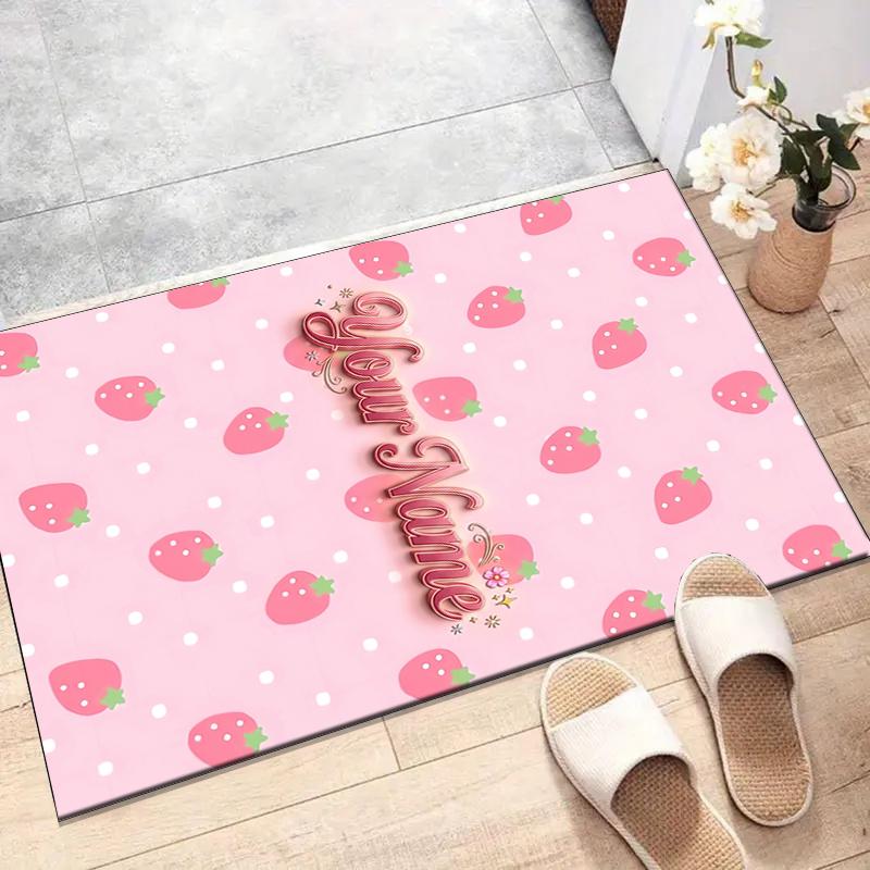 Princess Strawberry Design Area Rug Personalized Name- Non-Slip, Soft & Cozy Floor Mat for Living Room, Office - Indoor/Outdoor Carpet