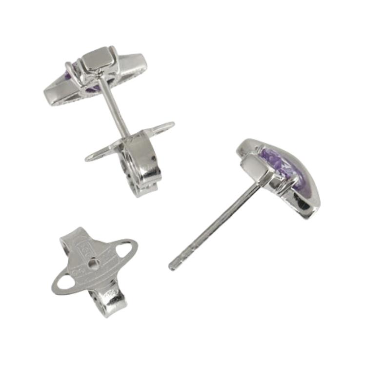 Vivienne Westwood Leonor Mini Heart Shaped Diamond Earrings Women earrings Silver Lavender-Purple 6201032O01P250