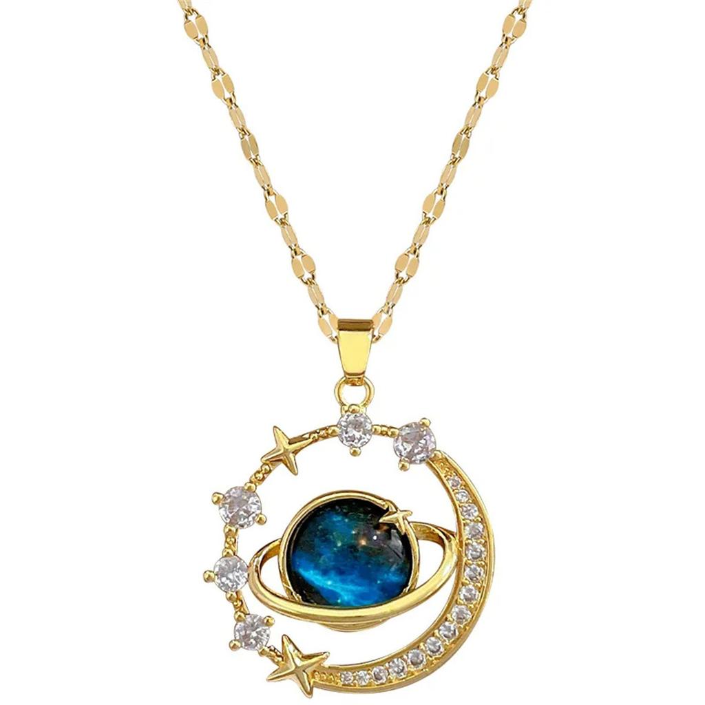 1Pcs Exquisite Starry Sky Planet Light Luxurious Temperament Gorgeous Necklace Star and Moon Versatile Stainless Steel Clavicle