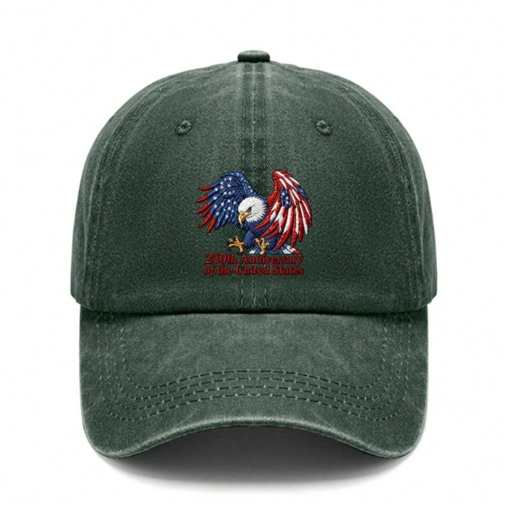 [Patriotic Baseball Cap] 250Th Anniversary USA Eagle Print Adjustable Hat Polyester Breathable Vintage Washed Casual Outdoor Sports Unisex For July