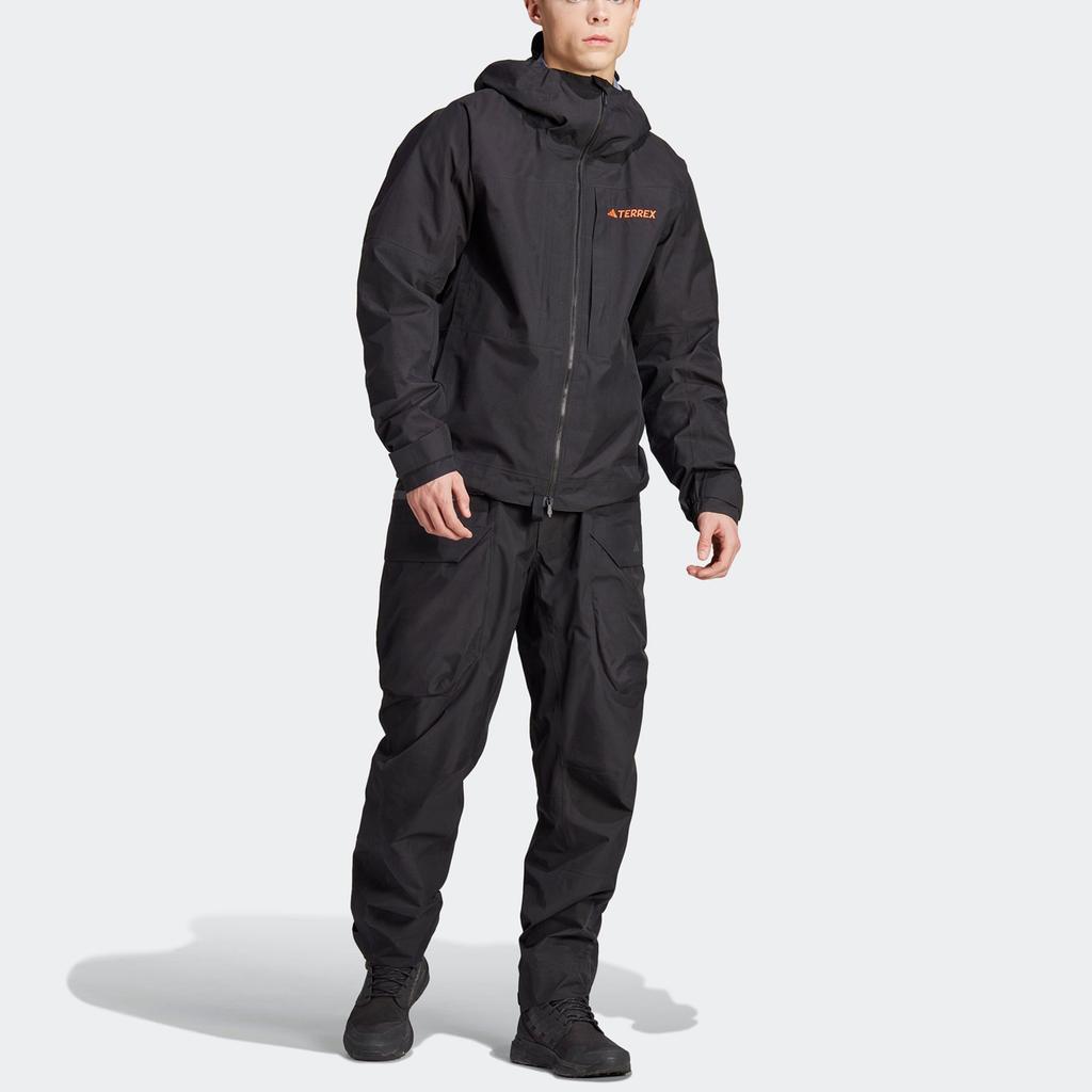 Adidas Костюм Xploric Parley Gore-Tex для активного отдыха, однотонный, с логотипом-буквой, водонепроницаемая куртка с капюшоном, брюки прямого кроя, мужской костюм, черный, HS0316
