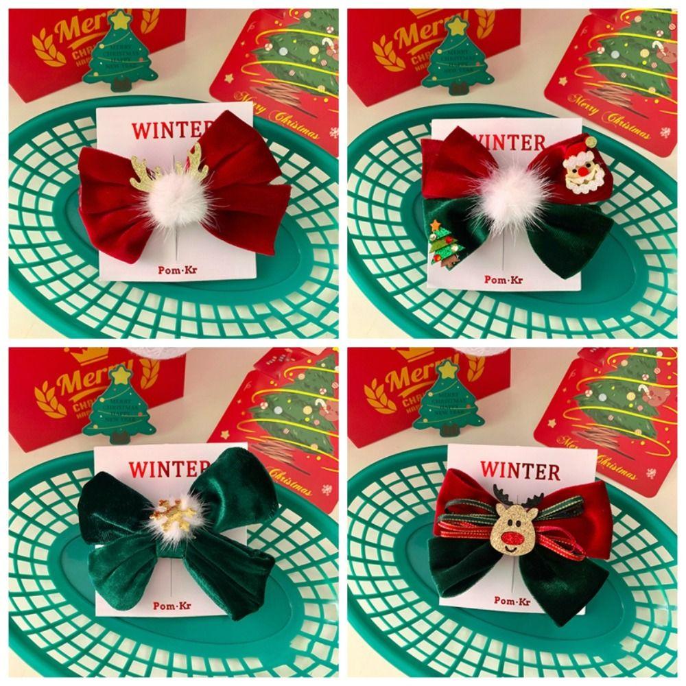 Cute Christmas Accessories Exquisite Bow Ribbon Barrettes Bow Christmas Deer Hairpin  Children