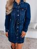 Европейское и американское облегающее джинсовое платье на шнуровке для женщин - Повседневный стиль с длинным рукавом на пуговицах 2026 (Модель 89347)