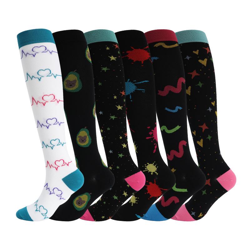 Комбо из 6 пар: Узорные компрессионные носки для бега, йоги и спорта - Влагоотводящие, дышащие, быстросохнущие гольфы для осени