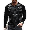 Spring and Autumn Horror Skull Pattern 3d Printed O-Collar Long Sleeve Loose Vintage Printed Men's T-shirts