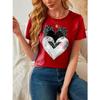 Summer Round Neck 3D Love Print T-shirts Fashionable Casual Short Sleeved Women's T-shirts