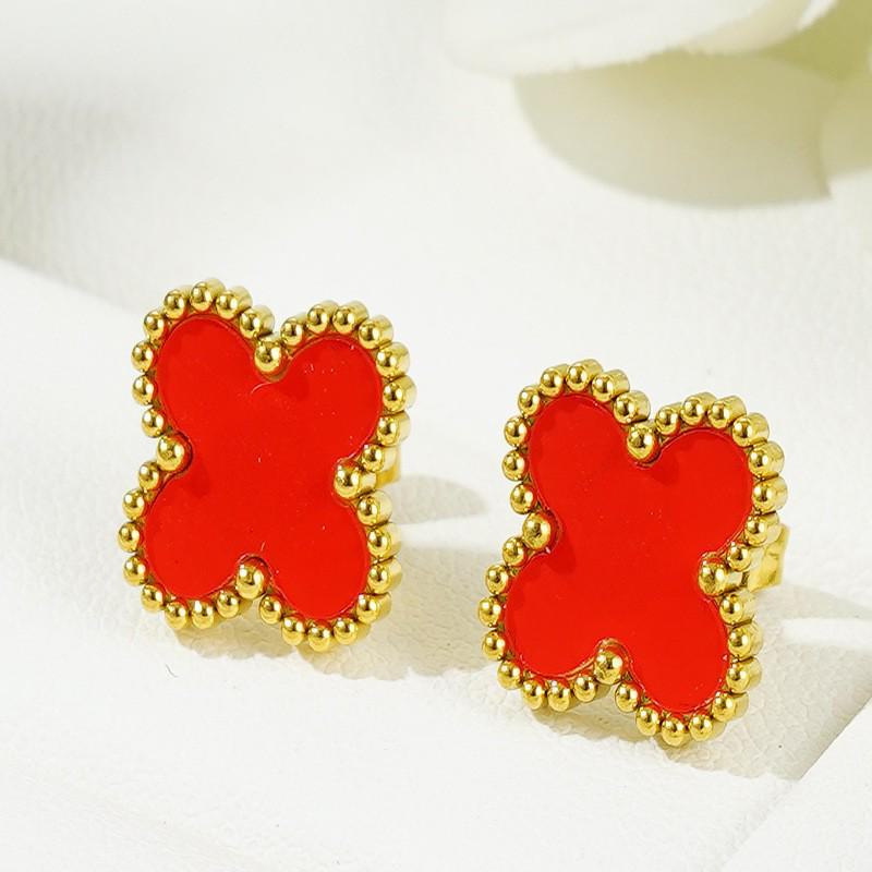 18K Natural Mother-of-Pearl Four-Leaf Clover Earrings - Korean Style, Simple Fashion, High-End Design
