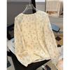 French Floral Long Sleeved Women's Round Neck Lace Up Design Tops Spring Autumn Simple Versatile Ladies Pullover