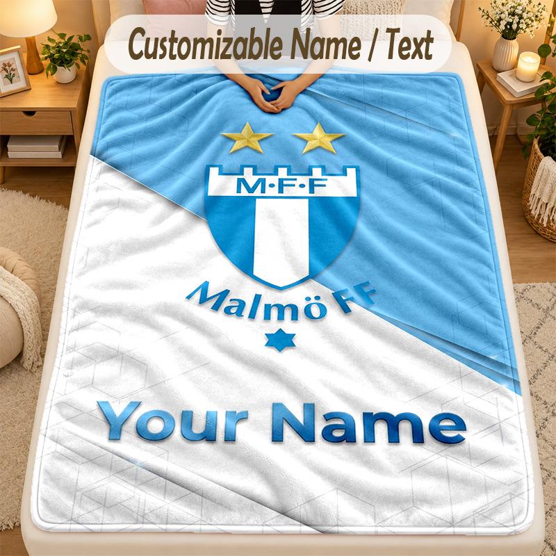 Flannel BlanketMalmö FF Custom Name Text Personalized Soft Warm Throw Blanket Home Decor Gift