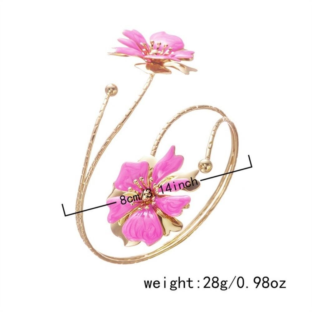 Vintage Style Enamel Flower Cuff Armlet Gold Color Open Arm Ring Special Occasion