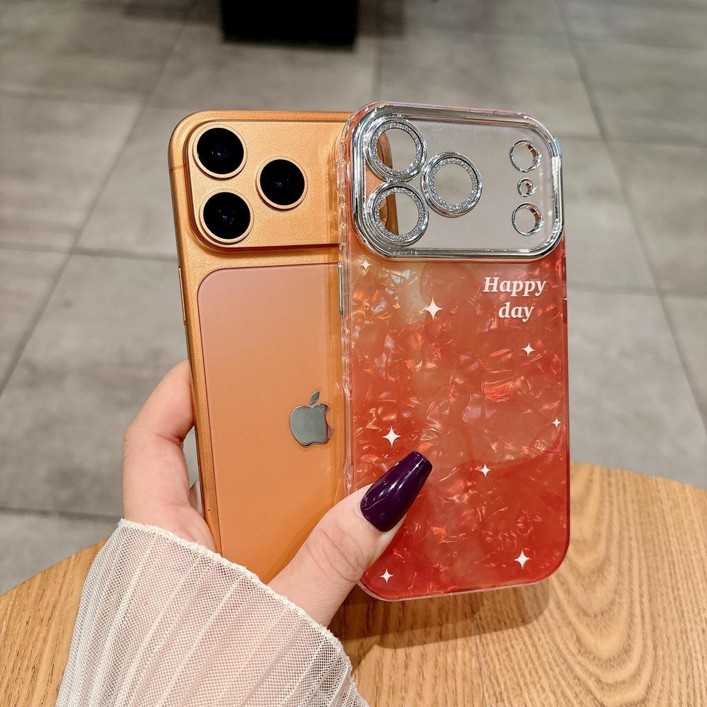 Премиальный чехол для телефона с градиентной оранжевой пленкой для объектива для iPhone 16/17 Pro Max (Женская версия)