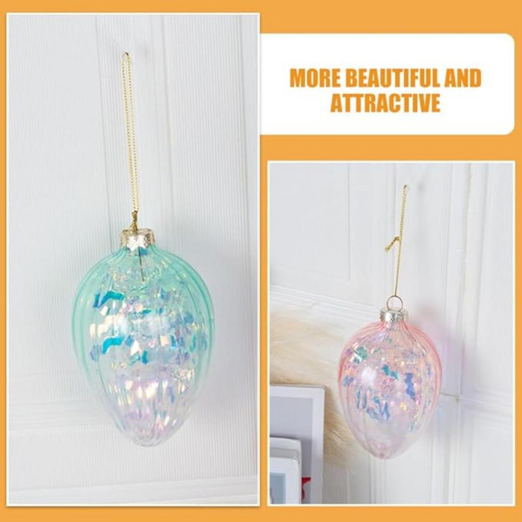 Glass Easter Egg Ornaments Stained Glass Easter Egg Ornaments Hanging Iridescent Ball Glitter Easter Eggs Pastel Egg Spring Tree Decorations,2pcs