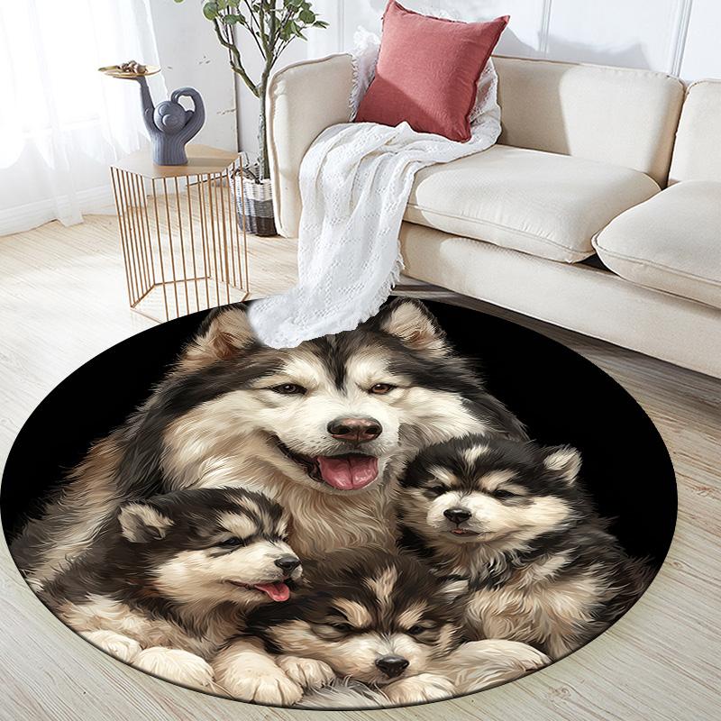 Круглый ковер «Три волка», ковер для гостиной, спальни, дивана, игровой комнаты, декор, нескользящий коврик для пола