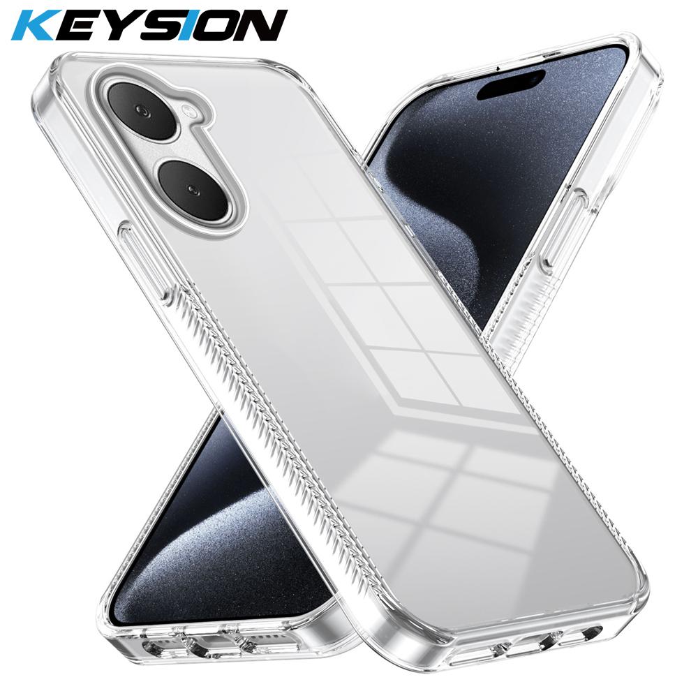 KEYSION Transparent Phone Case for VIVO Y03 Y03t Soft TPU+PC Anti-slip HD Clear Shockproof Phone Back Cover for VIVO Y18 Y28s 5G