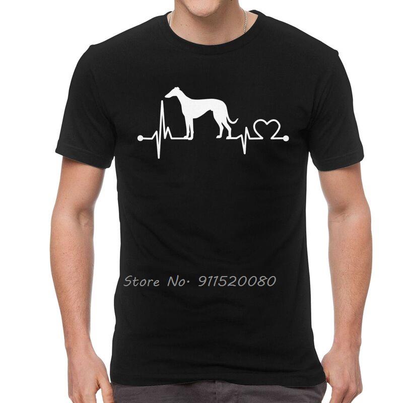 Greyhound Heartbeat T Shirts Men Cotton Tshirt Funny Love Dog Pet Tee Tops Streetwear Harajuku Tshirt Gift