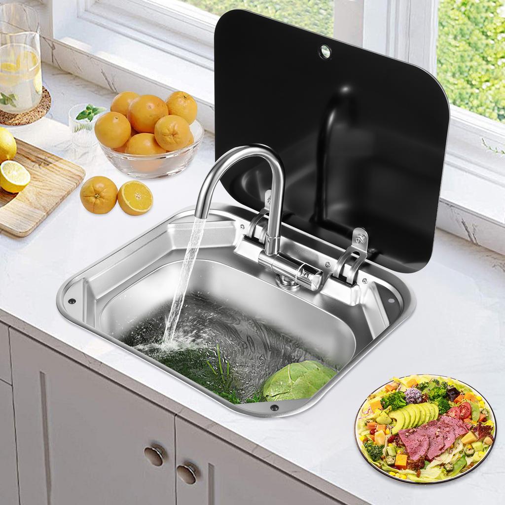 Кухонная раковина для автодома из нержавеющей стали с краном и комплектом для слива, прочная глубокая раковина для мытья рук для кемпера, каравана, автодома