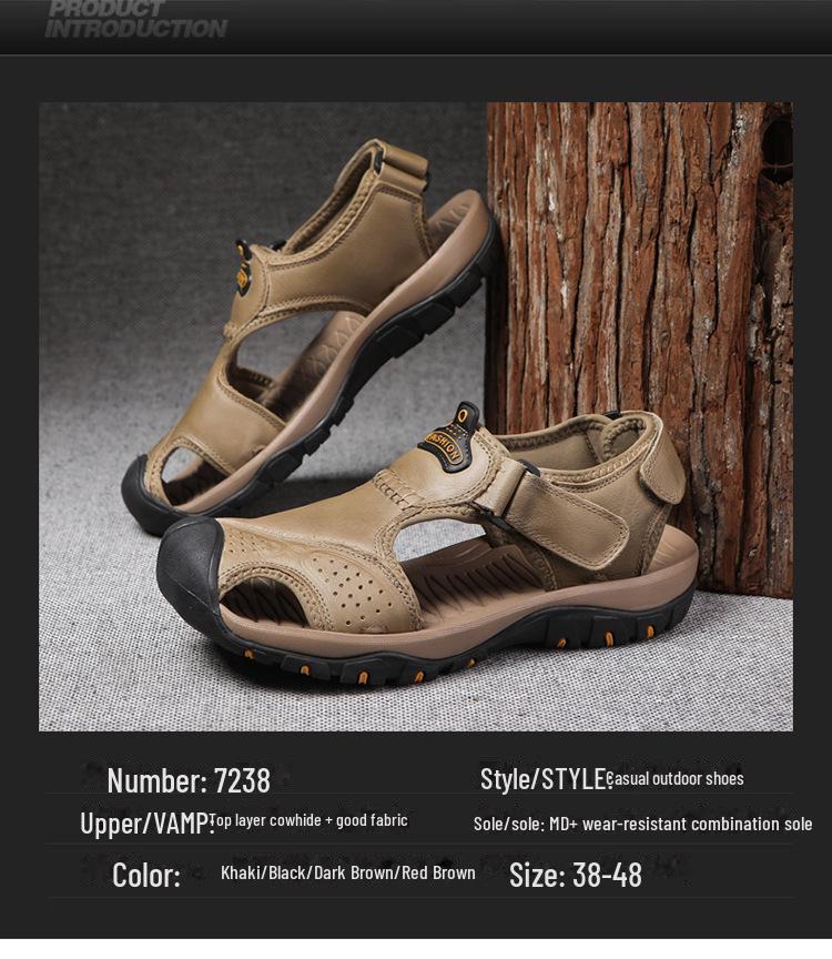 2023 New Style Men's Genuine Leather Closed Toe Sandals for Casual Beach Wear