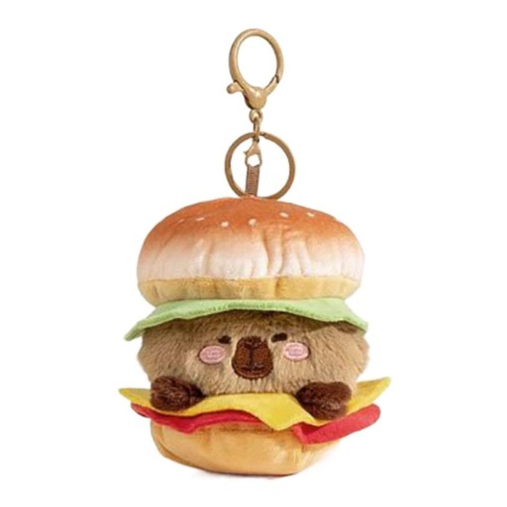 Cheese Plush Toy Keychain Soft Doll Pendant Creative Capybara Burger Keychain  Decorations