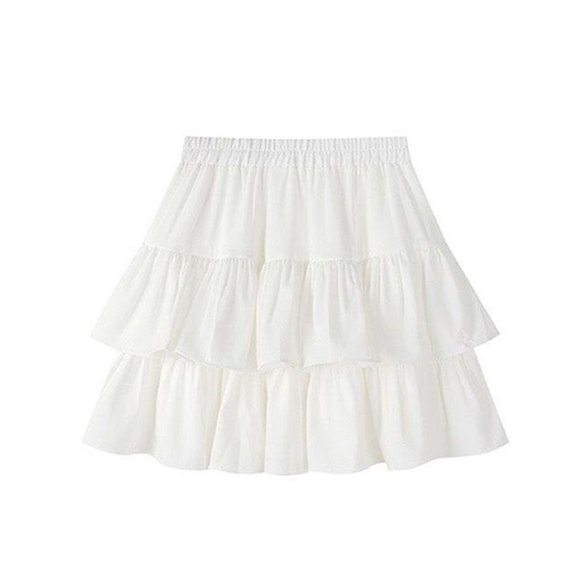Плиссированная юбка А-силуэта женская белая с оборками милая многоуровневая юбка в стиле милитари с эластичной талией летнее облегающее базовое корейское платье в стиле Харадзюку