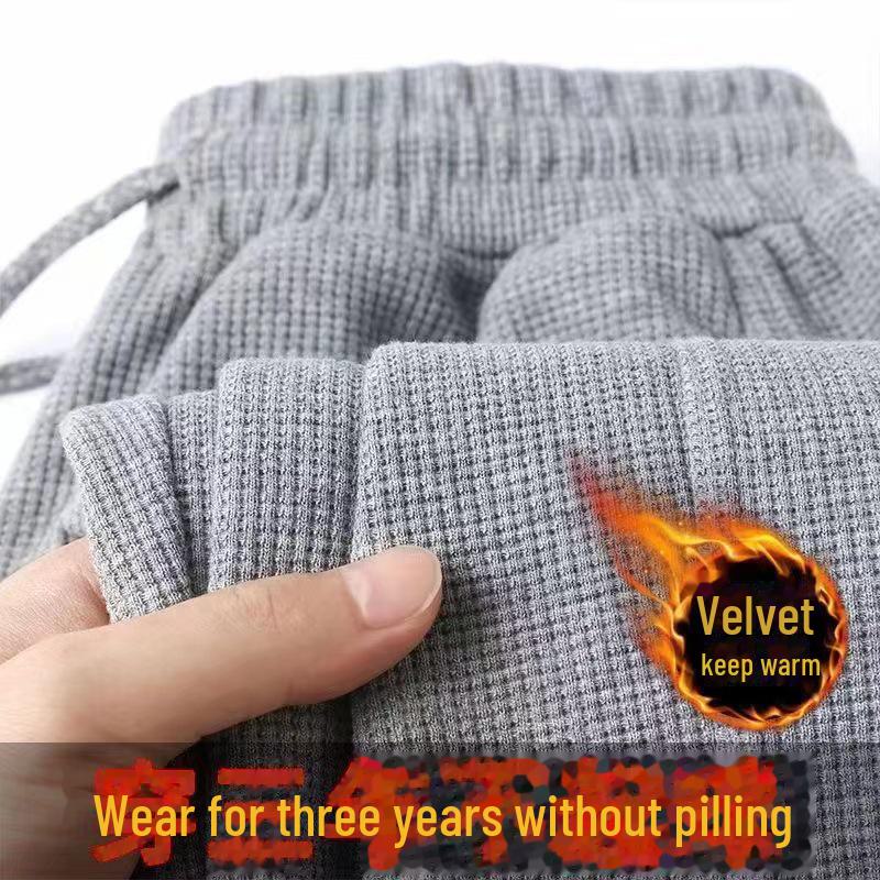 Мужские повседневные спортивные брюки из плотного бархата и вафельной ткани — осень/зима, свободный крой, большой размер, прямой крой