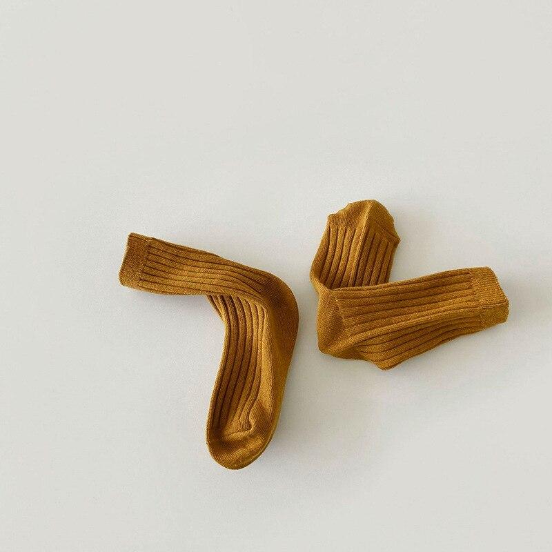 Детские школьные носки, модные однотонные полосатые носки до середины икры для маленьких мальчиков и девочек, ретро весенне-осенние хлопковые детские носки