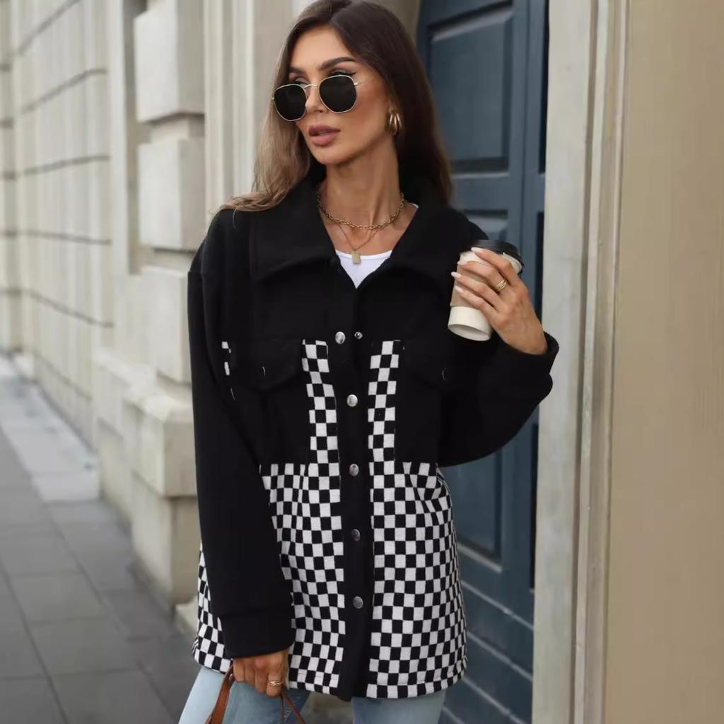 Женские куртки с подкладкой из флиса, застегивающиеся на пуговицы, пальто средней длины, теплая зимняя верхняя одежда, куртки с карманами, клетчатая куртка из искусственного меха большого размера для женщин