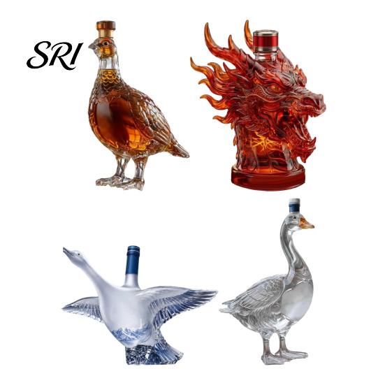 Unique Wine Bottle Gift 3D Animal Whiskey Decanter, 350ml Decorative Bottle, Glass Bird Liquor Design Artistic Decanter for Spirits Home Bar