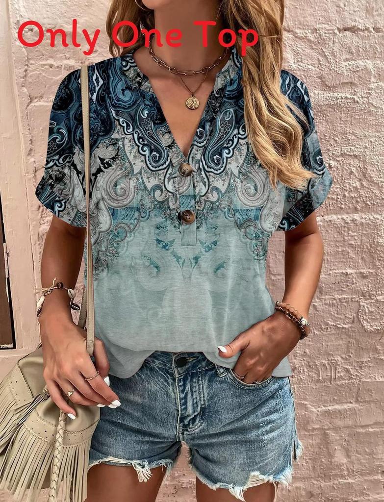 Wish Womens T Shirt With 3d Print And V Neck For Summer Casual Wear