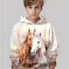 Boys' Hooded Sweatshirt, Long Sleeve, Running Horse Print, Children's Spring and Autumn Clothing, Fashionable Outdoor Pullover
