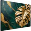 Canvas Print, Monstera Gold Leaf On Green Marble Background