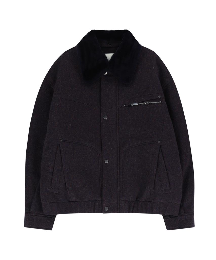 Ungimmick Fur Collar Wool Blouson Jacket (Navy)