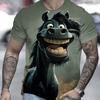 Men's Summer Fashion Tee, 3D Digital Cartoon Style Funny Horse Pattern Crew Neck And Short Sleeve T-shirt, Casual Tops For Outdoors Activities