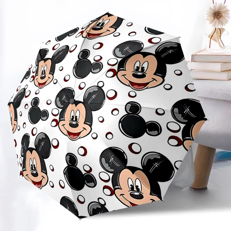 1pc Mickey Mouse Automatic Folding Umbrella - Portable Foldable Design with 8 Ribs, Durable Plastic & Iron Frame y250725027