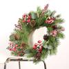 Hong Yu 50CM Christmas Wreath with Snow, Red Berries, Eucalyptus, and Pine Cones for Wall and Door Decoration