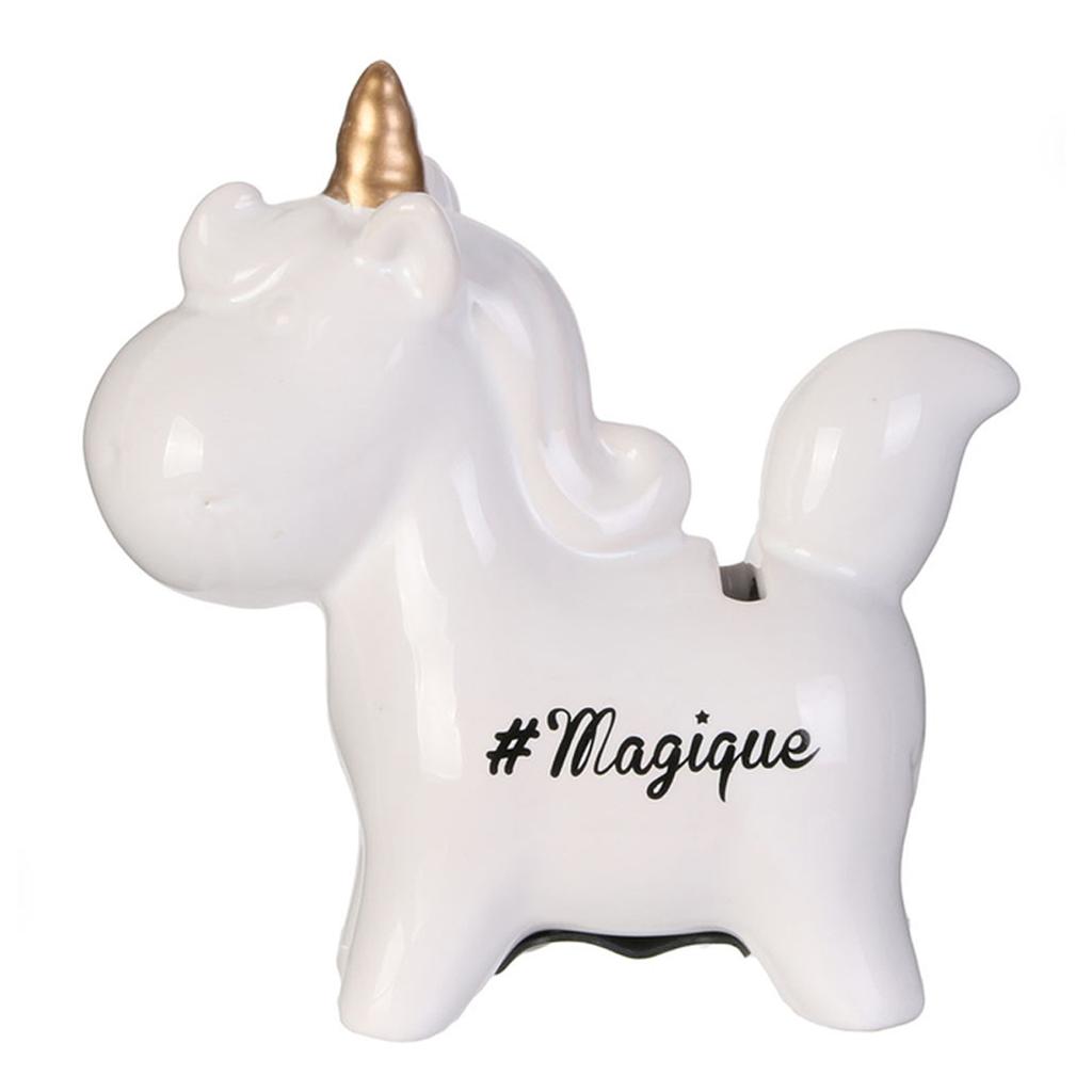 Les Trésors De Lily [R2907] - Ceramic Piggy Bank 'Licorne My Unicorn' Golden White (#magical) - 12x12x5cm
