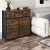 WOLTU Commode, Meuble à 10 Tiroirs en Tissu, Cadre en Métal, Plateau en Bois d'Ingénierie, Marron Rustique+Noir W0ITT0114