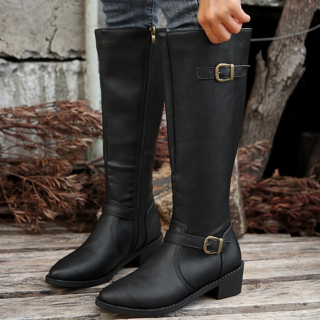 Women's Boots 2025 New Autumn and Winter Fashion Knee High Boots, Mid Heel High Top, Sexy and Comfortable Plus Size Knight Boots