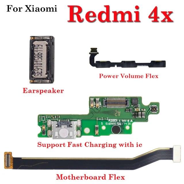 USB-док-станция, разъем для зарядного устройства, порт зарядки, громкость включения, выключения, материнская плата, гибкий кабель, динамик для Xiaomi Redmi 4X