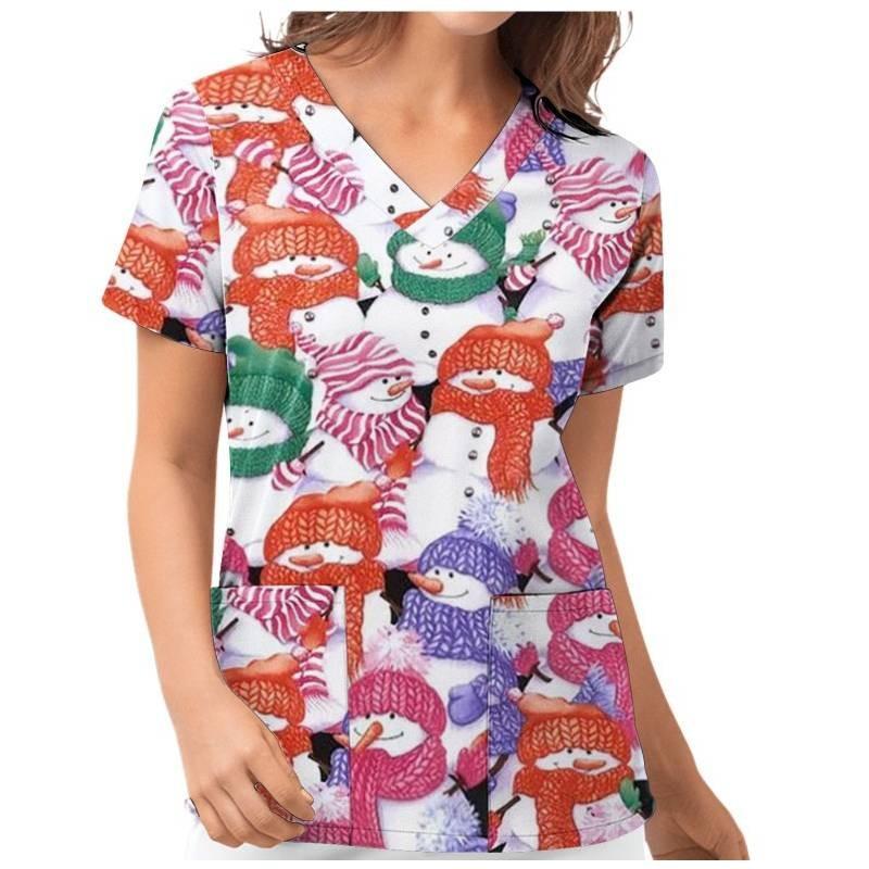 Женские рождественские скрабы с принтом, униформа, медицинские топы, рубашка с цветами, одежда