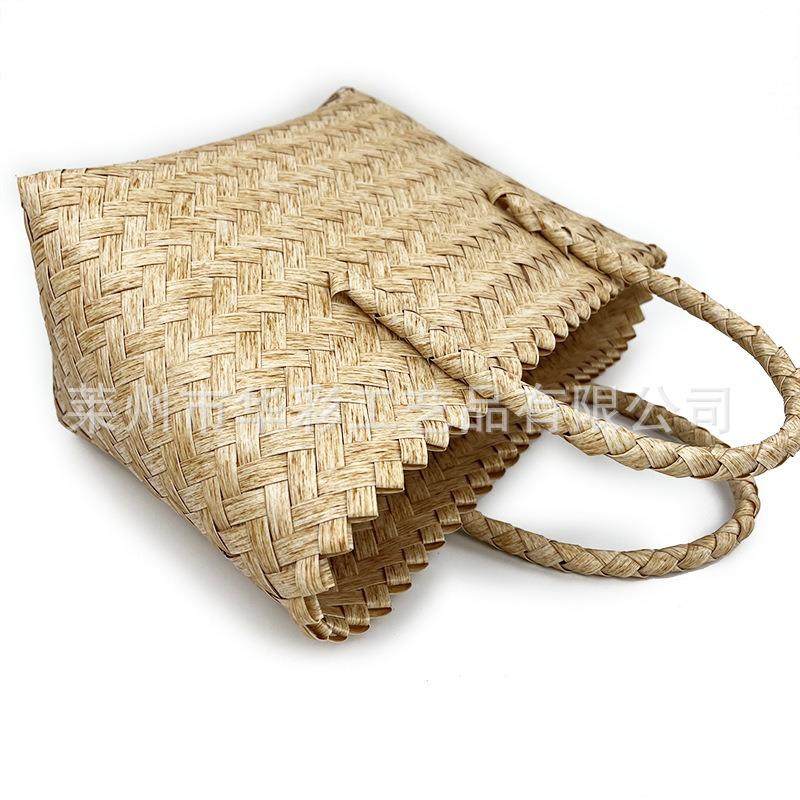 Summer Imitation Rattan Woven Vegetable Basket Retro Simple Portable Large-capacity Straw Woven Bag Versatile Woven Bag Beach Bag