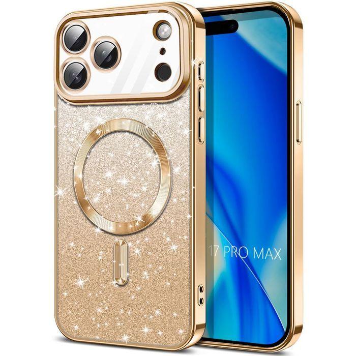 Coque Silicone - BOOLING - pour iPhone 17 Pro Max - avec Cercle Magnétique - Doré Pailleté