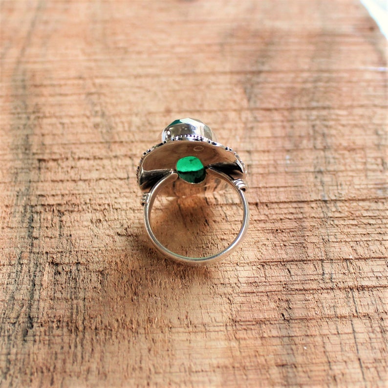Кольцо из стерлингового серебра 925 пробы, эффектное кольцо в стиле бохо, подарок для нее, богемные украшения, кольцо из зеленого оникса ручной работы, подарок на годовщину, новогодний подарок,