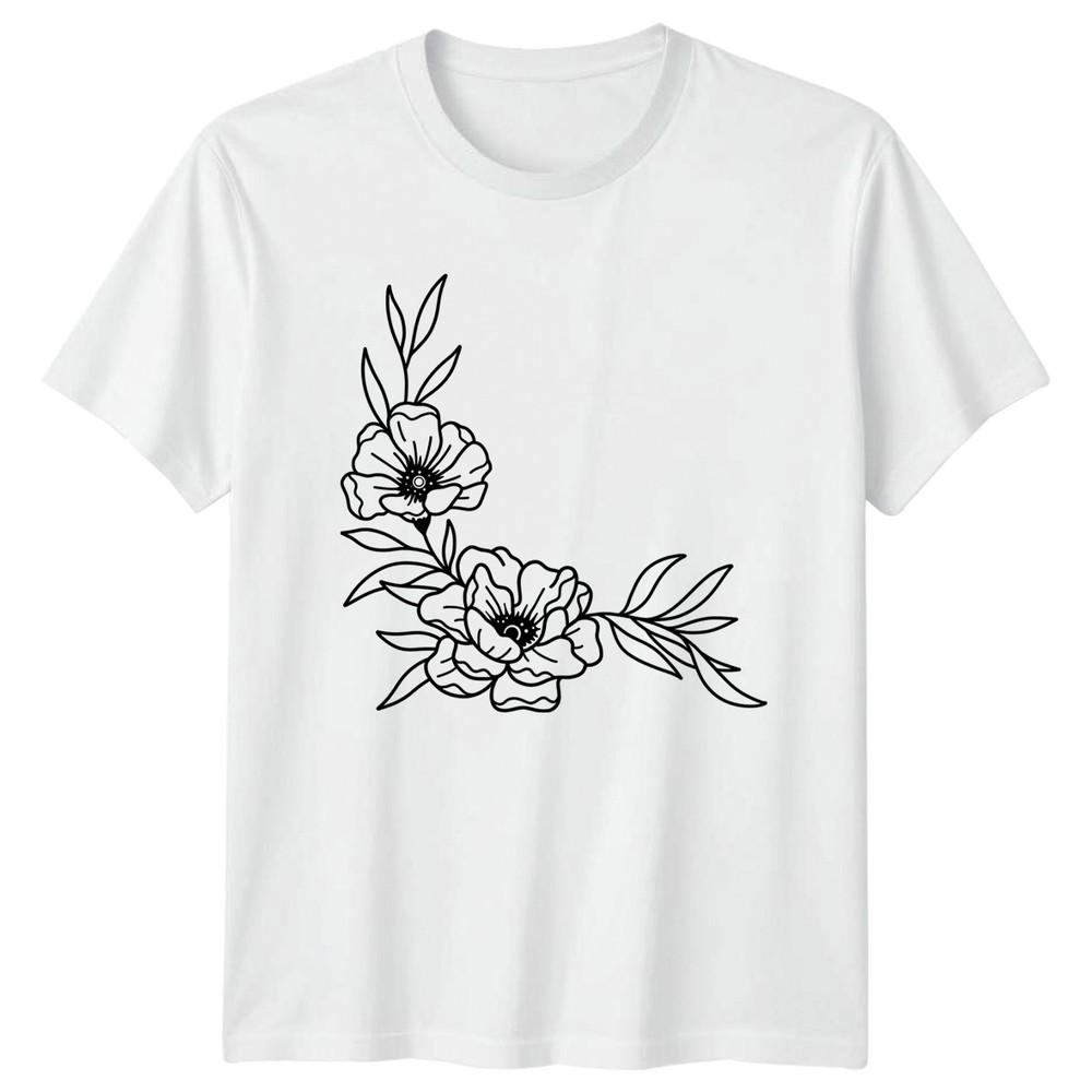 Elegant Minimalist Flower Line Art Unisexs TShirt Botanical Outline Floral