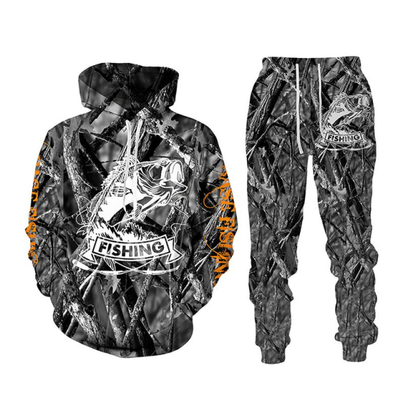 Весна-Осень с 3D принтом рыбы для мужчин и женщин толстовка + брюки комплекты из 2 предметов камуфляжная одежда для рыбалки, охоты и кемпинга модная спортивная одежда на открытом воздухе комплект