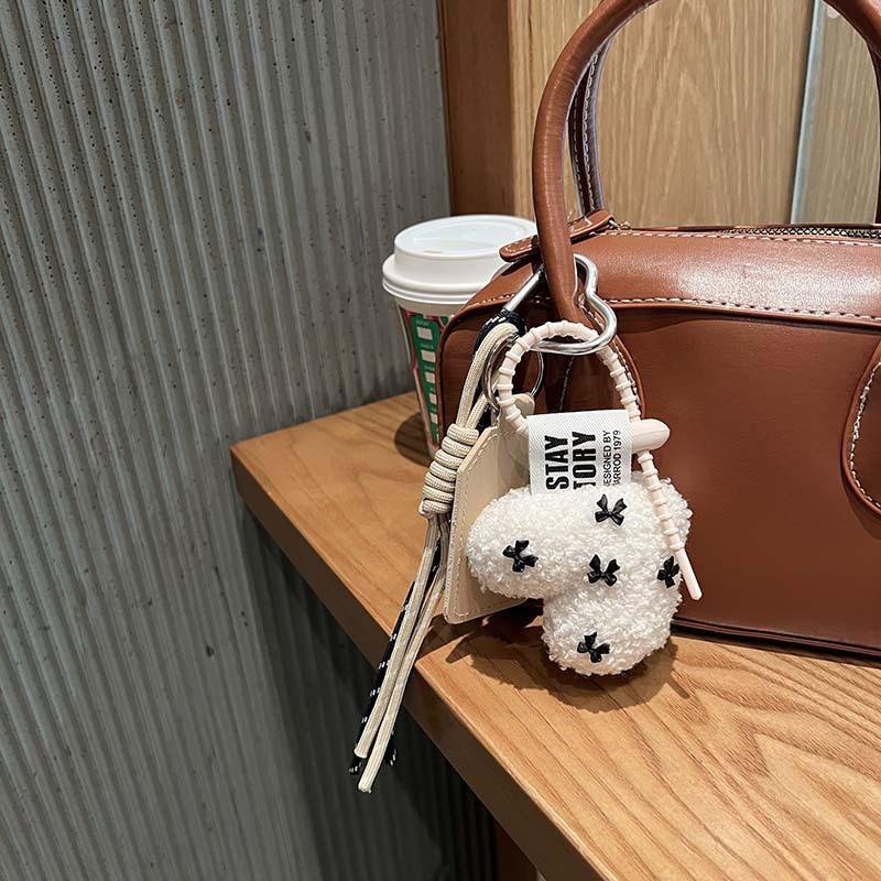 Bow Love Plush Pendant Creative Weaving Rope Handbag Pendant Vintage Fashion Bag Accessories