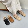Dumaloq burunli ayollar poyafzali Retro haqiqiy charm plyushli iliq kundalik slip-on poyafzal