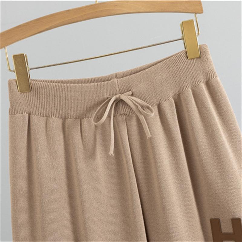 Женский осенне-зимний модный повседневный костюм средней длины, вязаная рубашка с открытым передом, брюки, костюм-двойка