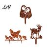 Farmhouse Lawn Ornaments Rusty Animal Garden Yard Art Hen/Chicken/Goat/Deer Stakes Metal Silhouette Decor for Weather Resistant Patio Flower