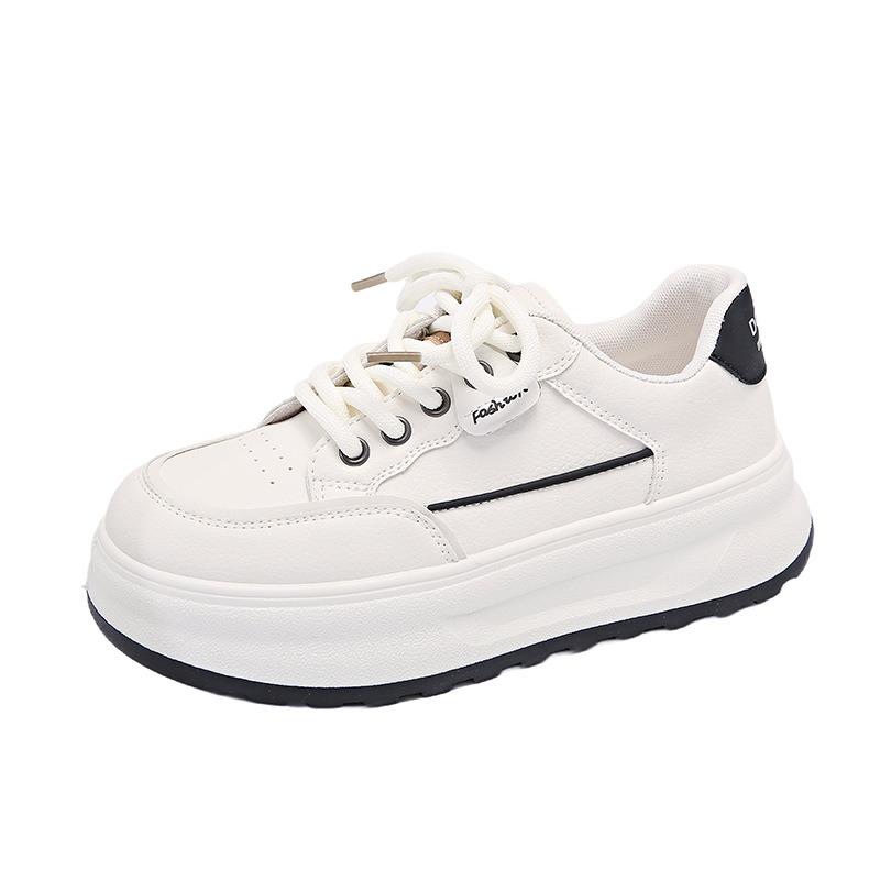 Модные туфли на толстой подошве Four Seasons Muffin с круглым носком, тренд, женские маленькие белые туфли 2024, новые, на шнуровке, повседневные спортивные кеды