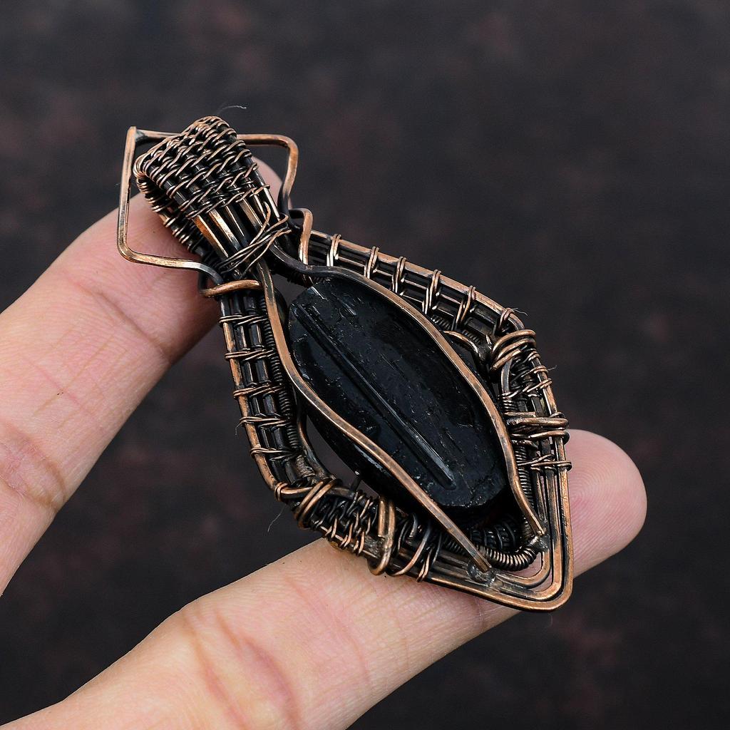 Черный турмалин грубый кулон медная проволока обернутый кулон драгоценный камень кулон ручной работы медная проволока ювелирные изделия свадебный подарок уникальный кулон